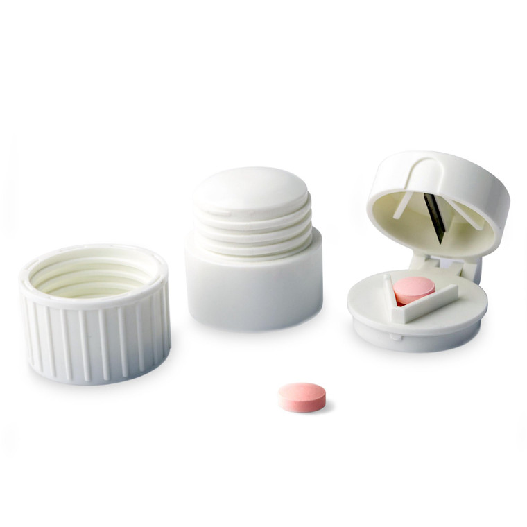 Deke Home - 3 in 1 Pill Cutter & Crusher with Storage, Compact Pill Splitter with Stainless Blade, Powder Grinder & Travel Cup, Best for Scored Table