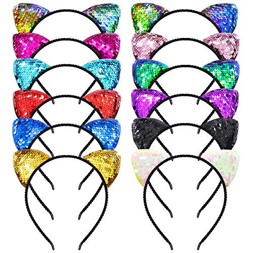 Beinou Reversible Sequin Cat Ears Headband Shiny Cat Ear Hair Hoops Cute Bling Kitty Hairband Hair Accessories for Women Girls Daily Wearing and Part