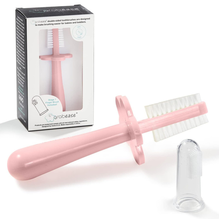 grabease Double-Sided Finger Toothbrush - Promotes Independent Brushing & Toddler Toothbrush - Recyclable Silicone Baby Brush - Finger Brush for Gum