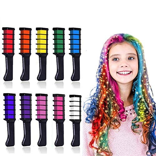 Kalolary 10 Colors Hair Chalk for Girls Kids, Temporary Bright Hair Color Dye Easter Gifts for Girls Age 4 5 6 7 8 9 10+, Washable Hair Chalk Comb fo