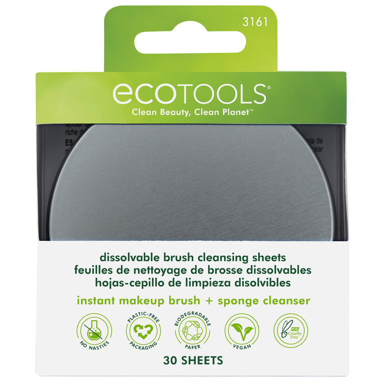 EcoTools Professional Makeup Brush Cleaner and Beauty Blender Dissolving Sheets with Textured Mat, Plastic-Free Recyclable Packaging, Cruelty Free, V