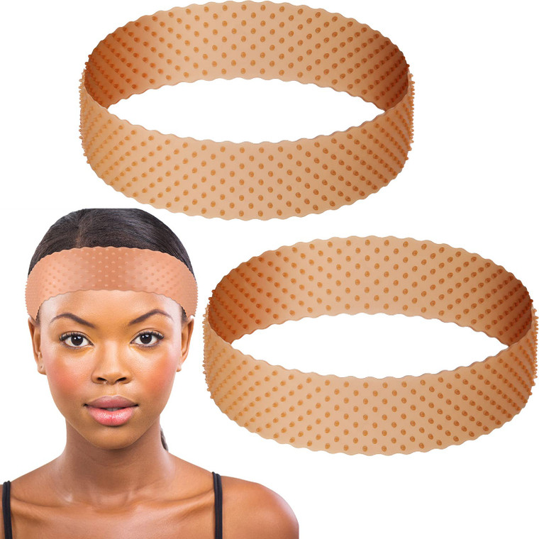 WILLBOND 2 Pieces Silicone Wig Grip Band Adjustable Headband No Slip Bands Seamless Wig Holder for Men Women Sports Yoga(Light Brown, Dark Brown)