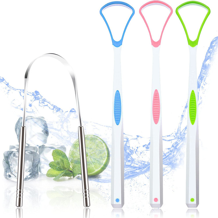 4PCS Tongue Scraper, Stainless Steel Tongue Cleaners, 100% BPA Free Fresher Tongue Tools, Healthy Oral Hygiene Brushes, Medical Grade Reusable Stainl