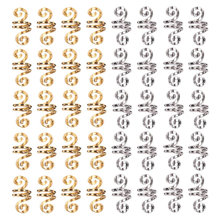 Hair Tube Beads Dreadlocks Beads Hair Spiral Hair Braiding Jewelry Hair Decoration Accessories Braid For Hair 40 Pieces,gold and silver