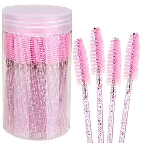 Elisel 100pcs Disposable Mascara Brushes with Container, Mascara Wands Makeup Brushes Applicators Kits for Eyelash Extensions and Eyebrow Brush (Crys
