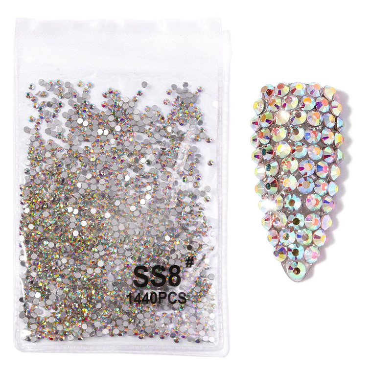 SS8 2880pcs 2.4mm Crystals AB Nail Rhinestones Round Flatback Glass Gems Beads Stones for Decoration Jewels Accessories Crafts Eye Makeup Clothes Sho