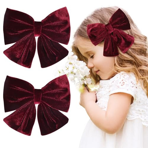 Velvet Hair Bows Girls 6" 2PCS Big Red Wine Fall bow Alligator Clips for Toddler Hair Clips Toddlers Teens Kids Accessories