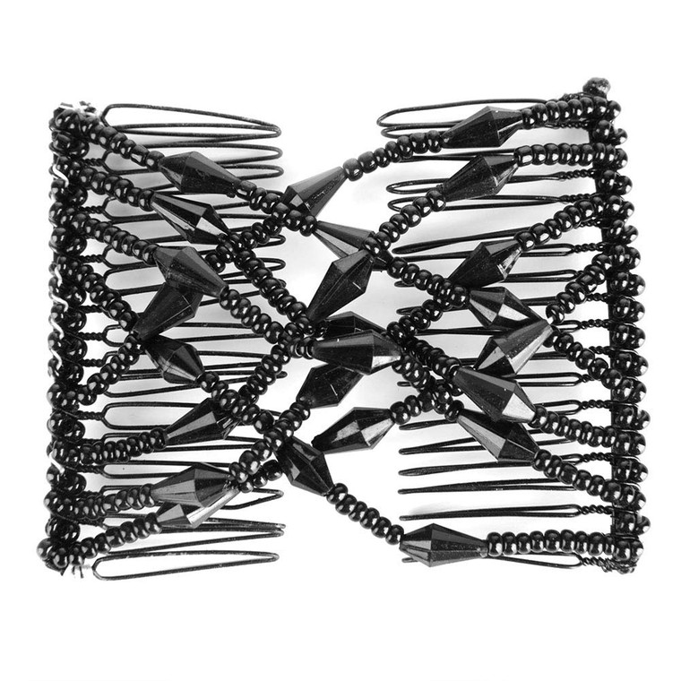 Women Girl Magic Easy Hair Beads Slide Stretchy Comb Clip Stretchable Hairpin, Beads Hair Combs Magic Elastic Hair Clips Stretchy Hair Comb Double Cl