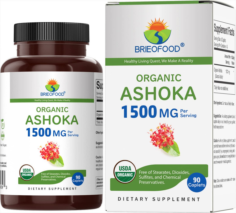 Brieofood Organic Ashoka 1500mg, 45 Servings, Vegetarian, Gluten Free, 90 Vegetarian Tablets