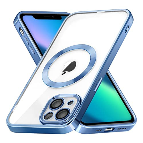 ZCDAYE Magnetic for iPhone 14 Plus Case, Clear Magnetic Luxury Phone Case [Compatible with Wireless Charging] [Full Camera Protection] Metallic Gloss