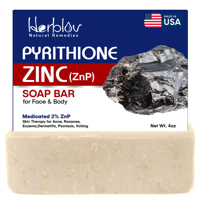 Pyrithione Zinc Soap Bar for Face & Body, 4oz | 2% ZnP Bar Soap Skin Therapy Cleanser for Acne, Rosacea, Eczema, Dermatitis, Psoriasis, Itching | Cle