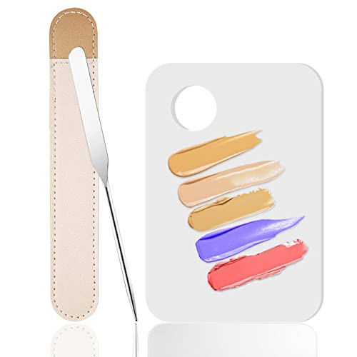 Makeup Spatula - Professional Foundation Spatula with Acrylic Palette and Metal Cosmetic Spatula for Quick Blending & Applying, Cosmetic Makeup Spatu