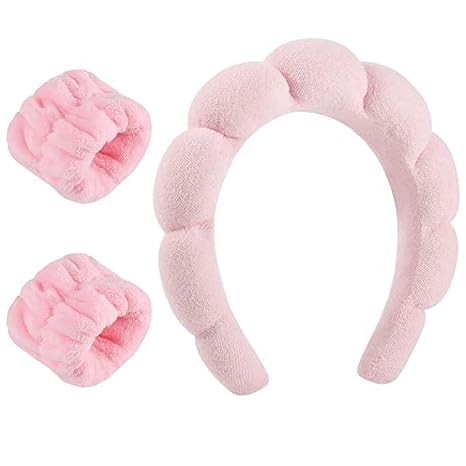 WOVOWOVO Spa Headbands for Women, Non-Slip Soft Solid Thick Wide Solid Color Girls Hair Hoop Velvet Braided Headband's Cute Hair Accessories (Pink)