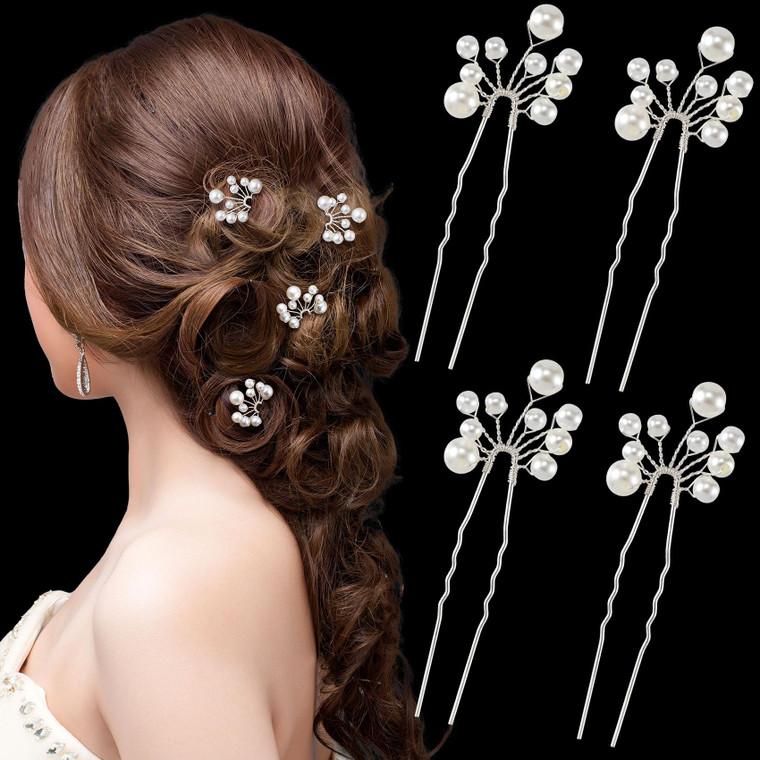 CustomyLife 4pcs Bridal Wedding Hair Styling Pin, Non-Slip Bun Updo Hair Bobby Pin Clip, Vintage Glitter Alloy U Shaped Hair Piece Accessories for Wo