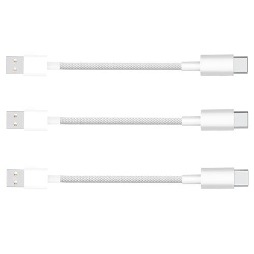 Short iPhone 17 16 Fast Charging Cord, 3 Pack 8 inch Durable USB A to Type C 3.1A Cable Charger Station Woven Data Sync Car Cable for iPhone 17/Air/1