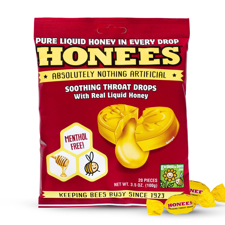 Honees Honey Filled Drops, Honey Cough Drops with Real Honey-Natural Sore Throat Relief-Nothing Artificial-Throat Coat Lozenges, Natural Cough Suppre
