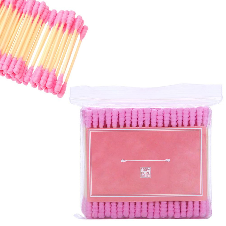 AKOAK 100 Pcs/set Colorful Double Head Spiral Cotton Swabs, Ear Picking Cotton Swabs, Makeup Remover Sanitary Swabs (Pink)