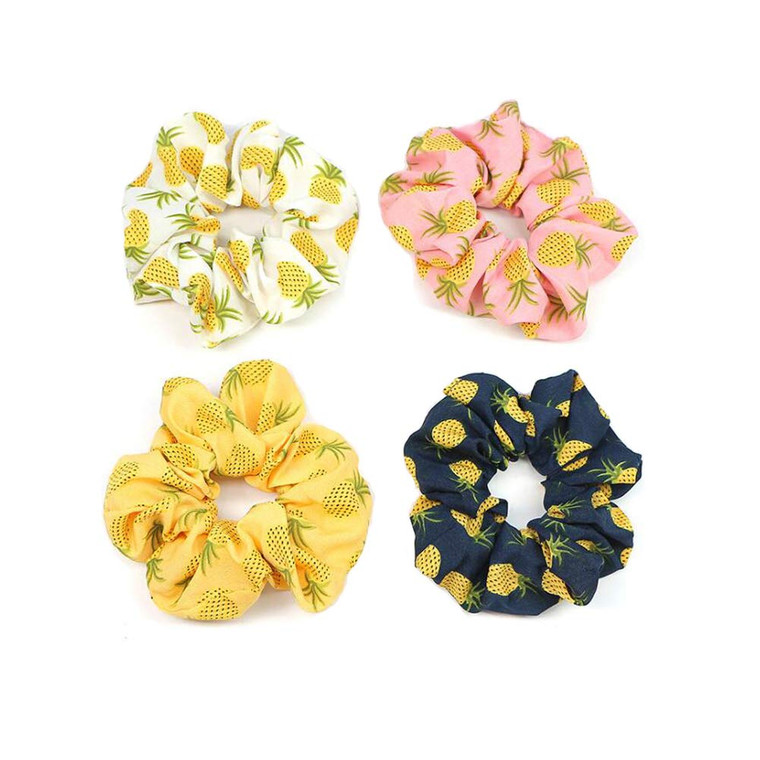 4 PCS Pineapple Pattern Fabric Hair Scrunchies Elastic Hair Rope Elastic Hair Bands Hair Ties Ponytail Holder Hair Accessories for Women Lady Girls H