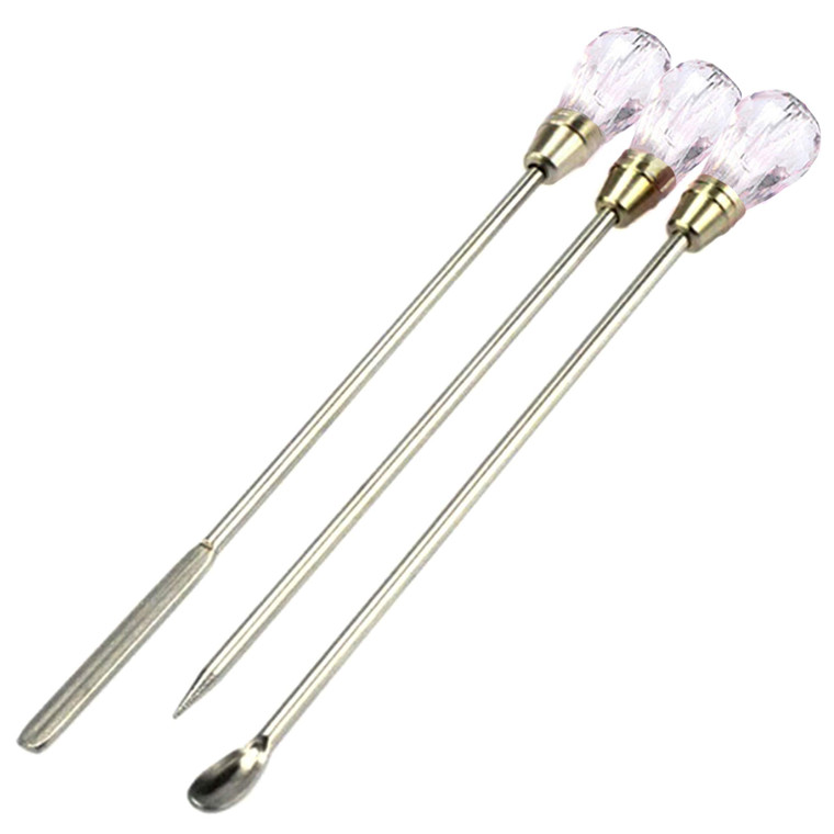Beaute Galleria 3 Pieces Nail Art Stirring Rod DIY Tools Spoon Spatula Needle Stick for Powder Liquid Glue Rhinestone Acrylic UV Gel Mixing Manicure