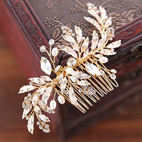 FaFaVila Wedding Hair Comb Rhinestones Crystal Vintage Bridal Hair Clips Combs for Brides and Bridesmaids (LightGold)