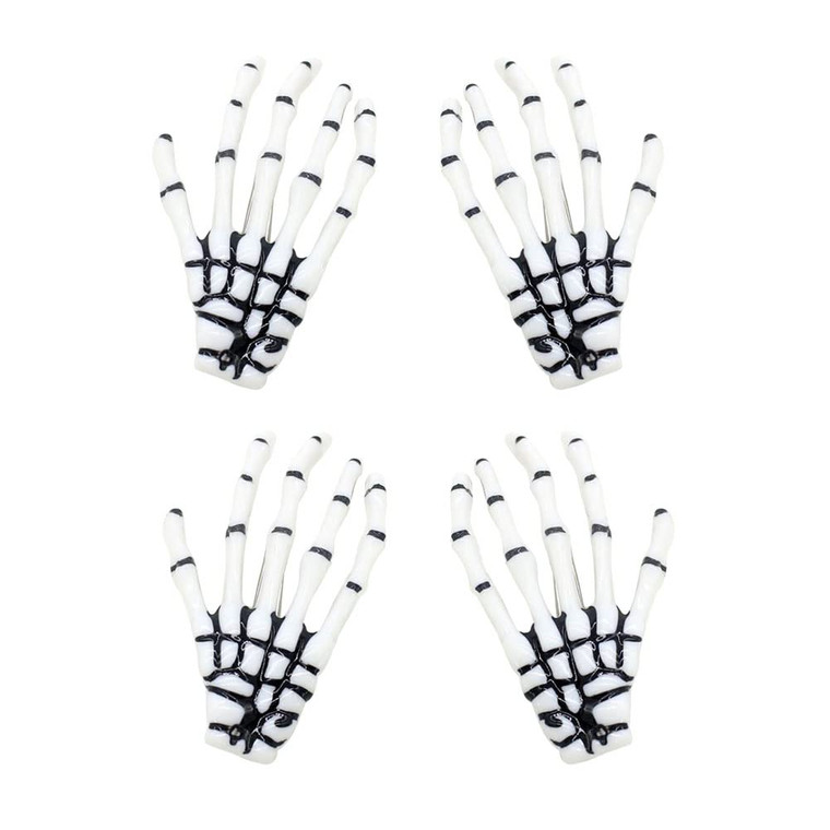 AKOAK 2 Pairs (4 Pcs) Halloween Hair Clip with Skeleton Hand Claw, Female Hair Styling Accessories for Girls (White)