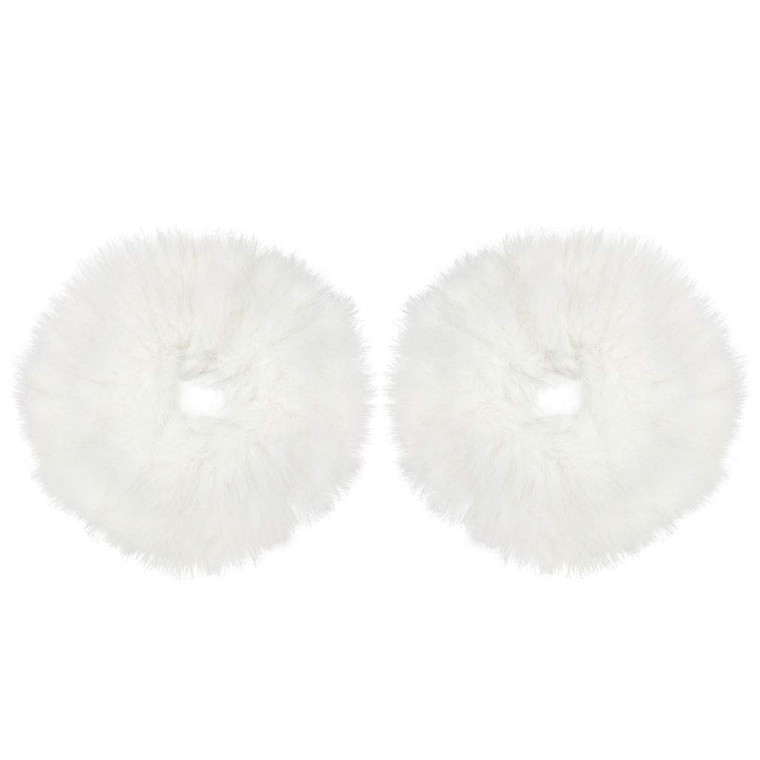 2pcs Pack Furry Faux Fur Hair Scrunchies Artificial Fur Hair Bobbles Elastic Hair Band Rope Wristband Ponytail Accessories White