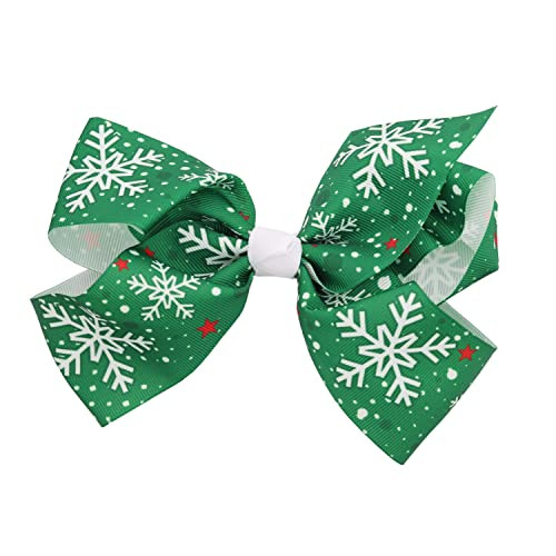 6 inch Wide Christmas Hair Bows for Girls with Snowflake Design