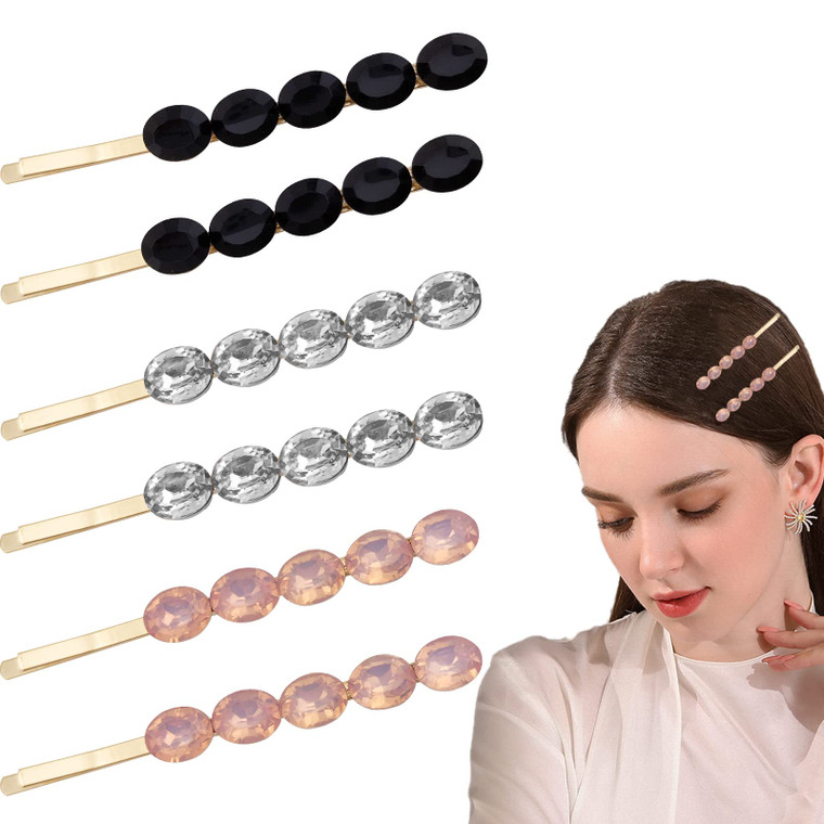 6 PCS Retro Crystal Hair Pins Hair Slides Clips Vintage Decorative Bobby Pins Hairpins Hair Styling Tools Accessories for Women and Girls