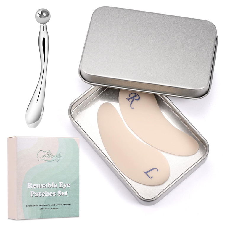 Creamify Reusable Eye Patches, Silicone Under Eye Patches with Lifting Effect to Reduce Wrinkles and Fine Lines, Pair with Metal Eye Cream Applicator