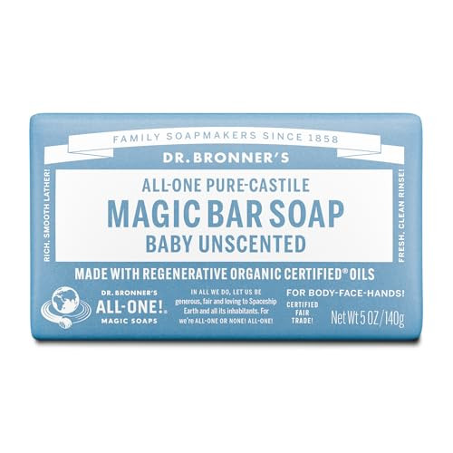 Dr. Bronner's Pure-Castile Baby Unscented Magic Bar Soaps - Made with Regenerative Organic Certified Oils - For Face, Hand, Hair Gentle on Sensitive