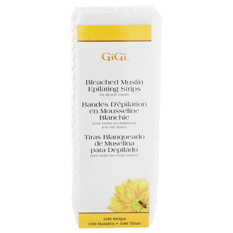GiGi Bleached Muslin Wax Strips for Waxing  100 Count Epilating Wax Strips for Hair Removal, Ideal for Facial and Body Waxing, Spa Use