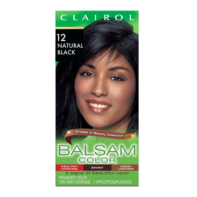 Clairol Balsam Permanent Hair Dye, 12 Natural Black Hair Color, Pack of 1