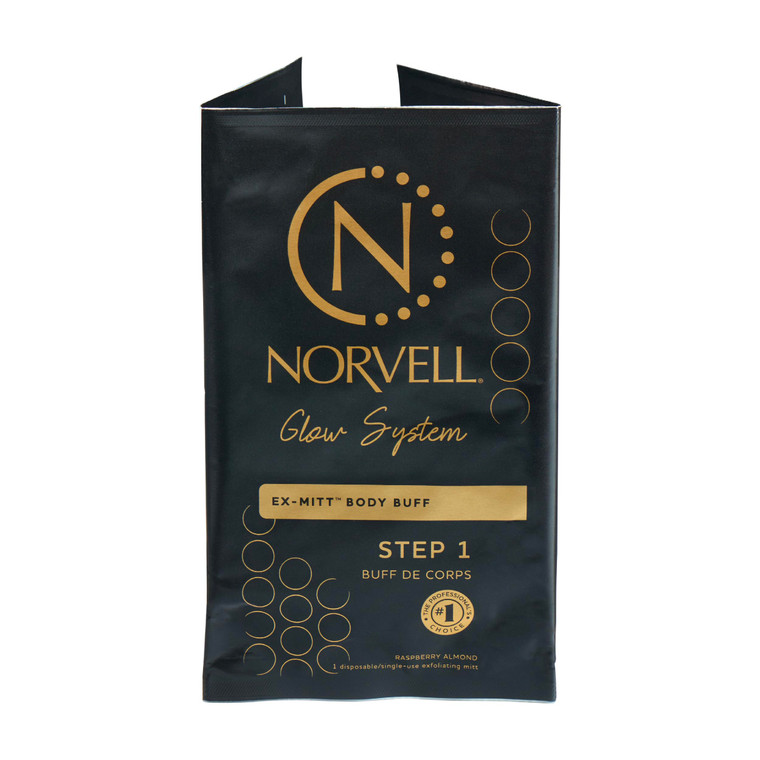 Norvell Pre Sunless Tan Body Buff eXmitt - Exfoliate, Prime and pH Balance, 1 Disposable/Single-Use Exfoliating Mitt for use before Self Tanner