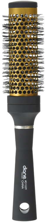 Diane Gold Thermal Ceramic Round Metal Brush with Heat-Resistant Nylon Bristles, 1" Diameter Barrel for Quick Drying and Volume, Black