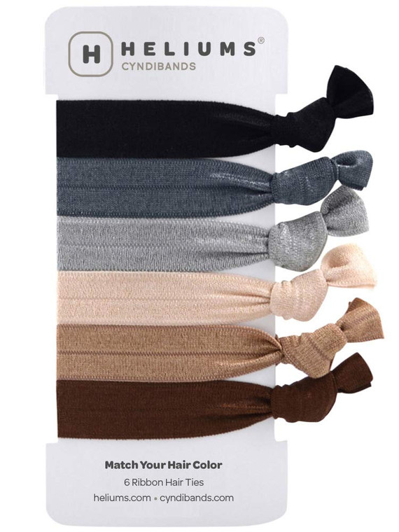 Cyndibands Elastic Hair Ties - Neutrals - Gentle Hold Ribbon Ponytail Holders, 6 Count