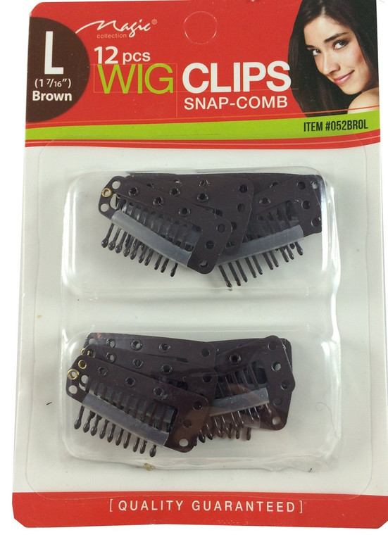 Magic 12pc Wig Clips Snap-Comb #052 (Large, Brown)
