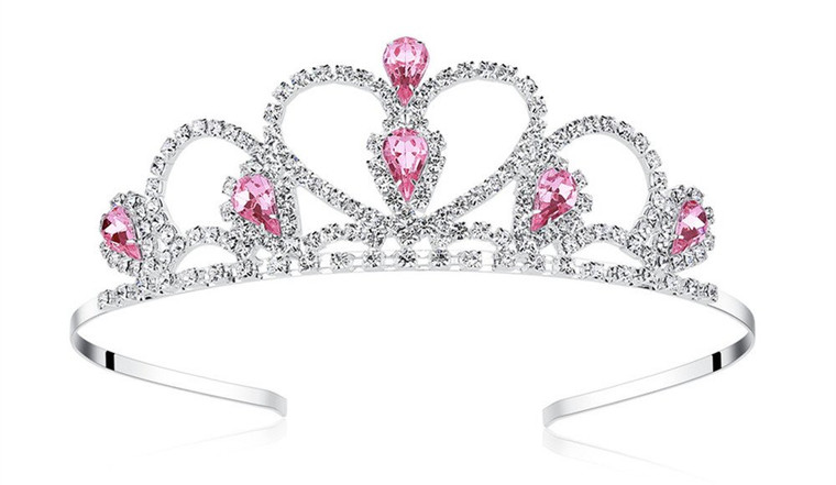 Lovelyshop Pink Gems Rhinestone Tiara, for Little Kid Big Kid Girl Prom Birthday Princess Party