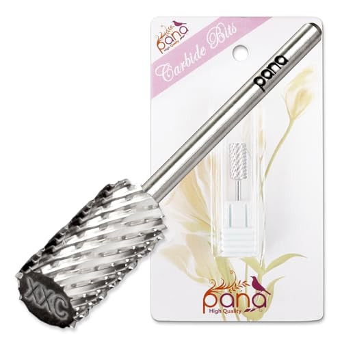 PANA 3/32" Large Barrel Flat Top Silver Carbide Nail Drill Bit for Manicure, Pedicure and Acrylics (Grit: 2X Extra Coarse - 2XC, 1pc)