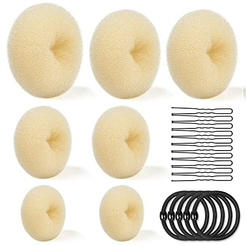 TsMADDTs Hair Bun Maker, 7 pcs Dount Bun Maker for Long Hair Ring Style, 5 pcs Elastic Bands and 20 U Shaped Pins Dark Brown for Ballet Styling