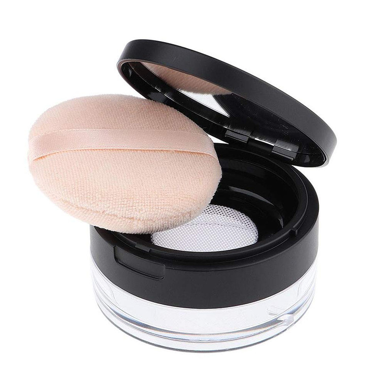AKOAK Capacity 20 ml(0.67 oz) Empty Reusable Plastic Loose Powder Compact Container DIY Makeup Powder Case with Sponge Powder Puff,Mirror and Elastic
