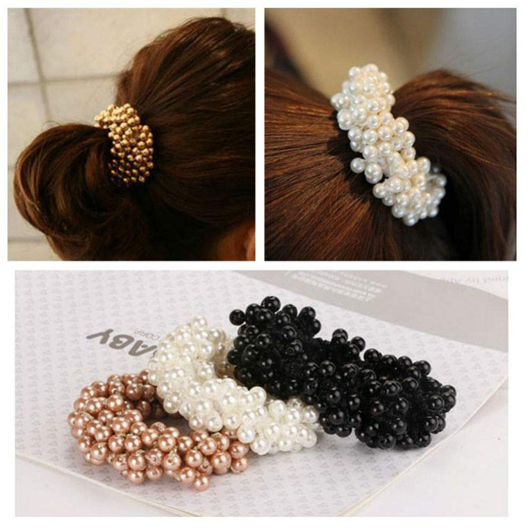 Aysekone 3 Pack Fashion Imitation Pearl Hair Accessories: Ties, Bands, Ropes, Rings, Scrunchies, Ponytail Holder for Women Girls
