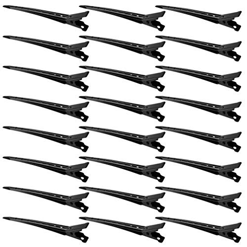 24 Packs Duck Bill Clips, Bantoye 3.35 Inches Rustproof Metal Alligator Curl Clips with Holes for Hair Styling, Hair Coloring, Black
