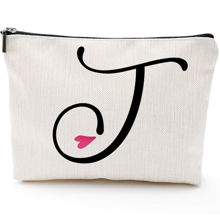 Blue Leaves J Initial Monogram Personalized Travel Makeup Bag,Cosmetic Bag Gifts with Zipper Waterproof(Makeup bag-Letter J)