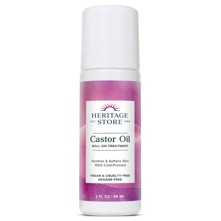 HERITAGE STORE Castor Oil Roll On Nourishing Treatment - Targeted Hydration for Skin Care, Hair Care, Quick and Easy Castor Oil Pack Wrap - Hexane Fr
