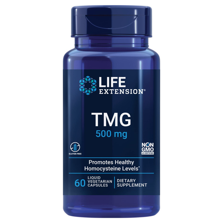 Life Extension TMG, trimethylglycine, Encourages Healthy homocysteine Levels, Non-GMO, Gluten-Free, Vegetarian, 60 Capsules