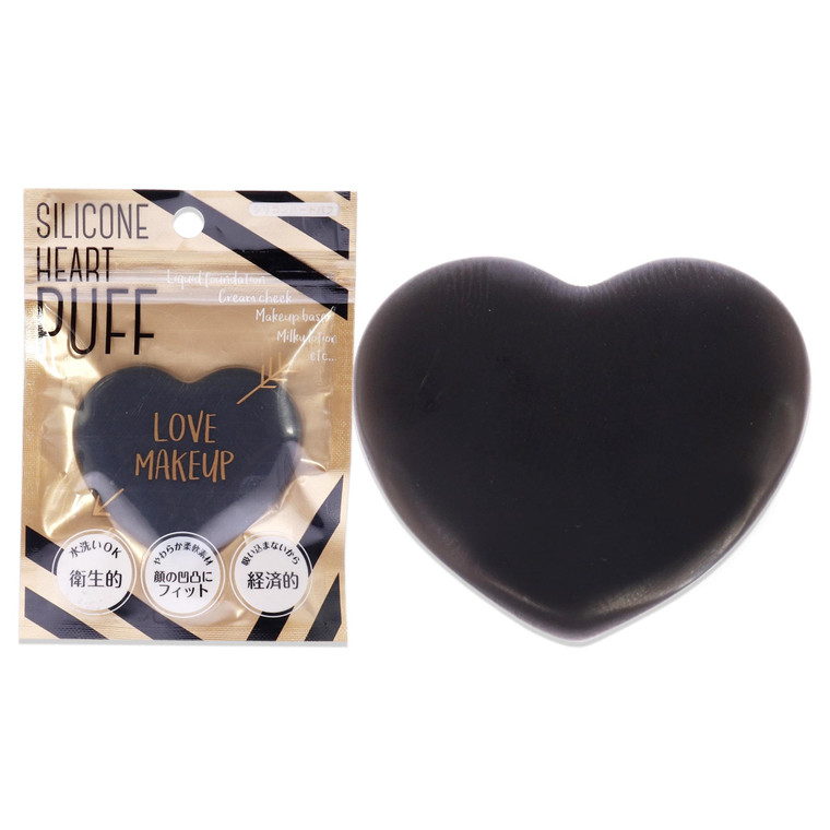 Pure Smile Sun Smile Silicone Heart Puff for Women, Mat Black, 1 Piece Sponge