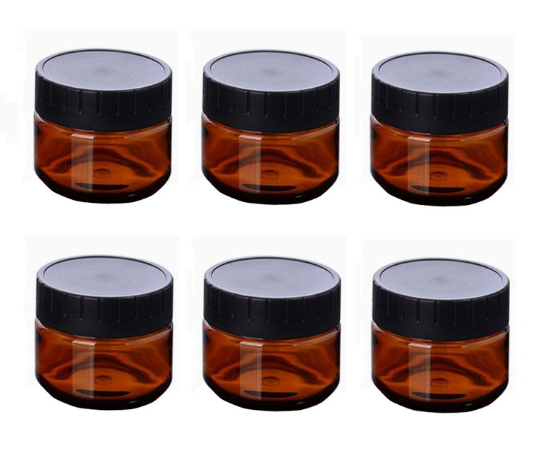 6PCS Plastic Amber Makeup Round Jars Pot with White Inner Liners and Black Lids Cosmetic Packing Vial Bottles Storage Holder Containers for Cream Lot