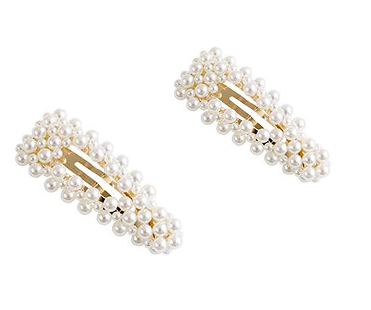 2PCS Women Fashion Sweet Imitation Pearl Hair Clip Hairpin Hair Accessories Simple Alloy BB Hairgrip (A# - Gold)