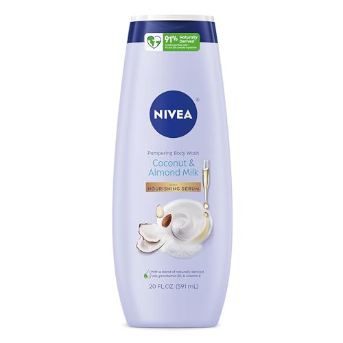 NIVEA Pampering Coconut and Almond Milk Body Wash with Nourishing Serum, Moisturizing Body Wash for Women, Enriched with Provitamin B5 and Vitamin E,