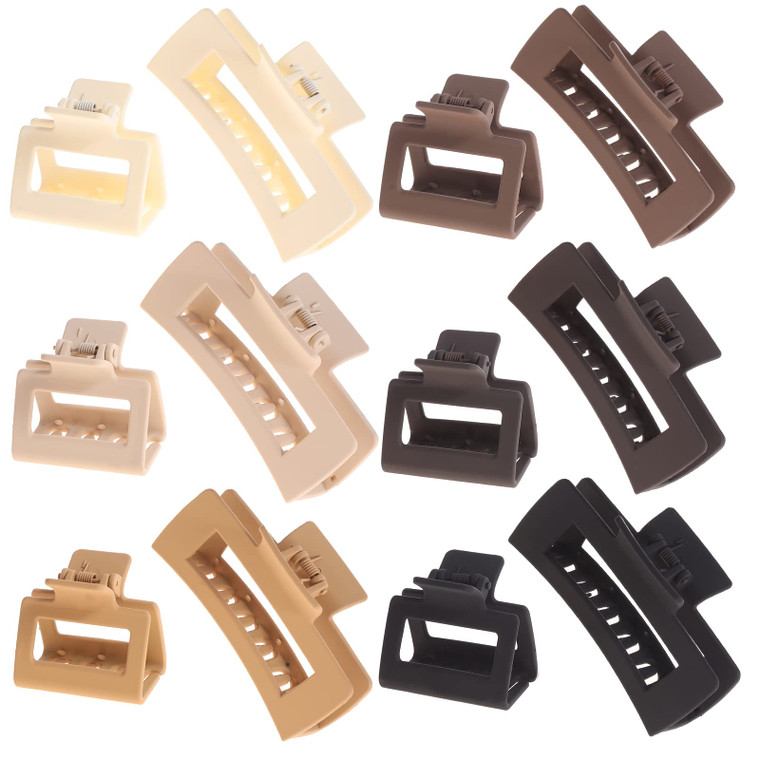 Alemaky 12 Pack Square Claw Clips, Big and Small Neutral Rectangle Hair Claw Clips, Non-slip Matte Large Hair Clips for Women,Strong Hold jaw clip fo